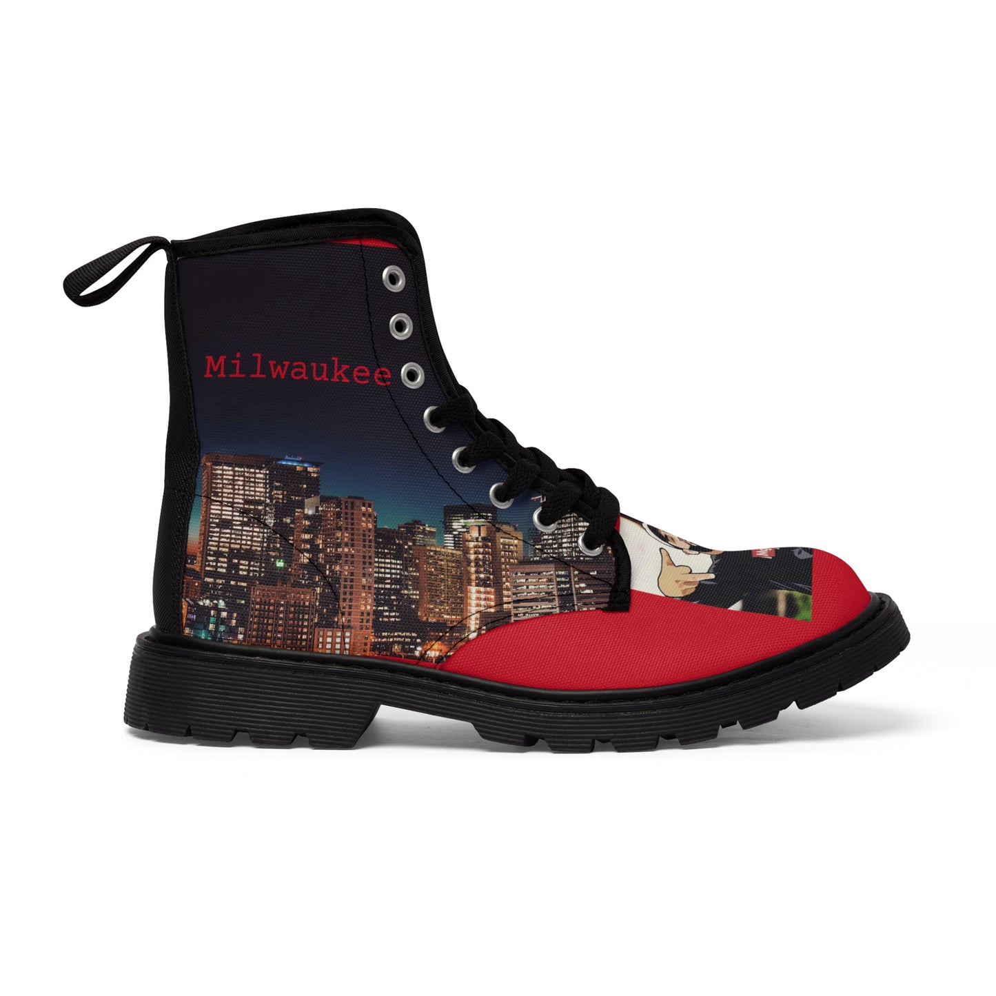 Red and Black Men's Lace Up Hightop Canvas Shoe