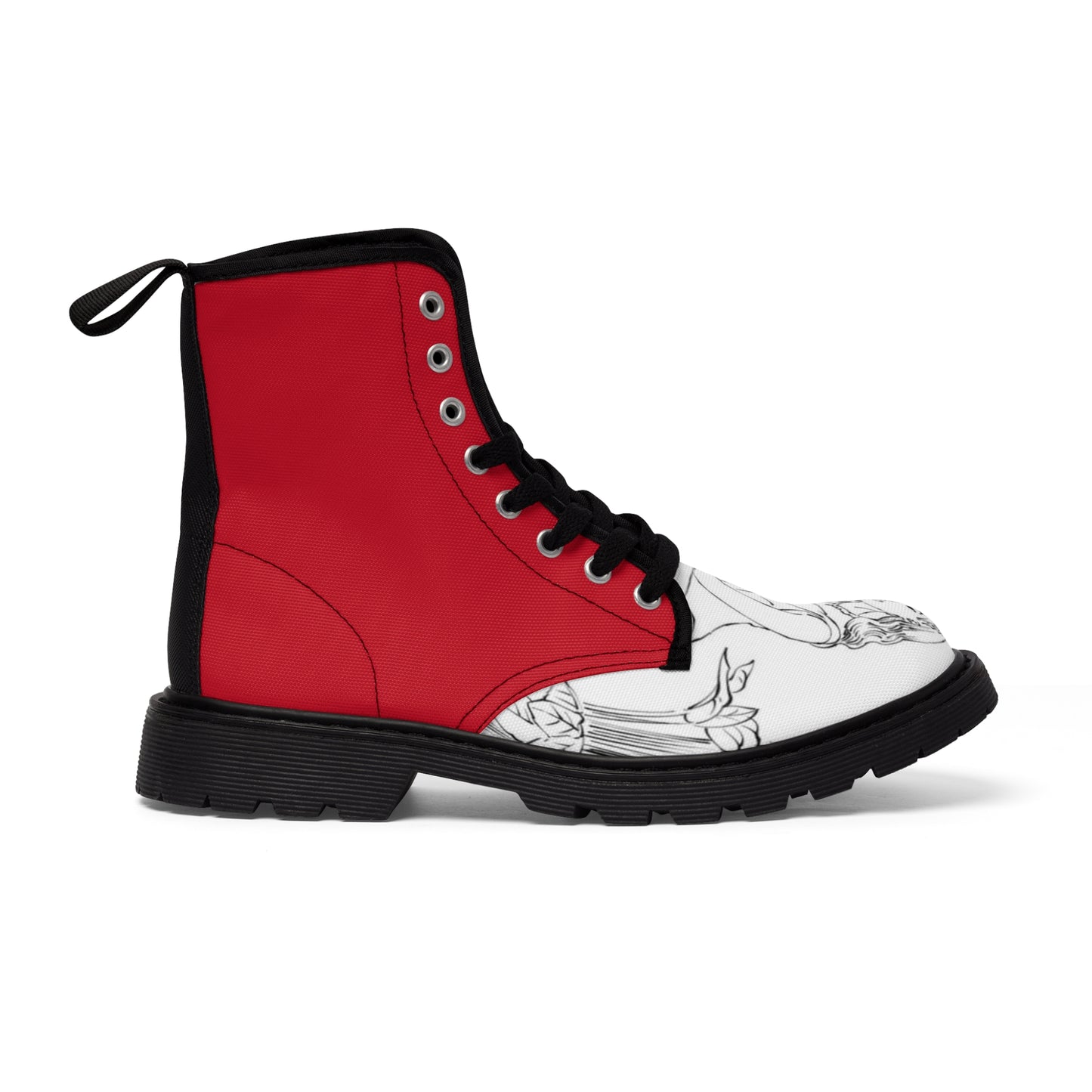 Women's Red and White Canvas Boots