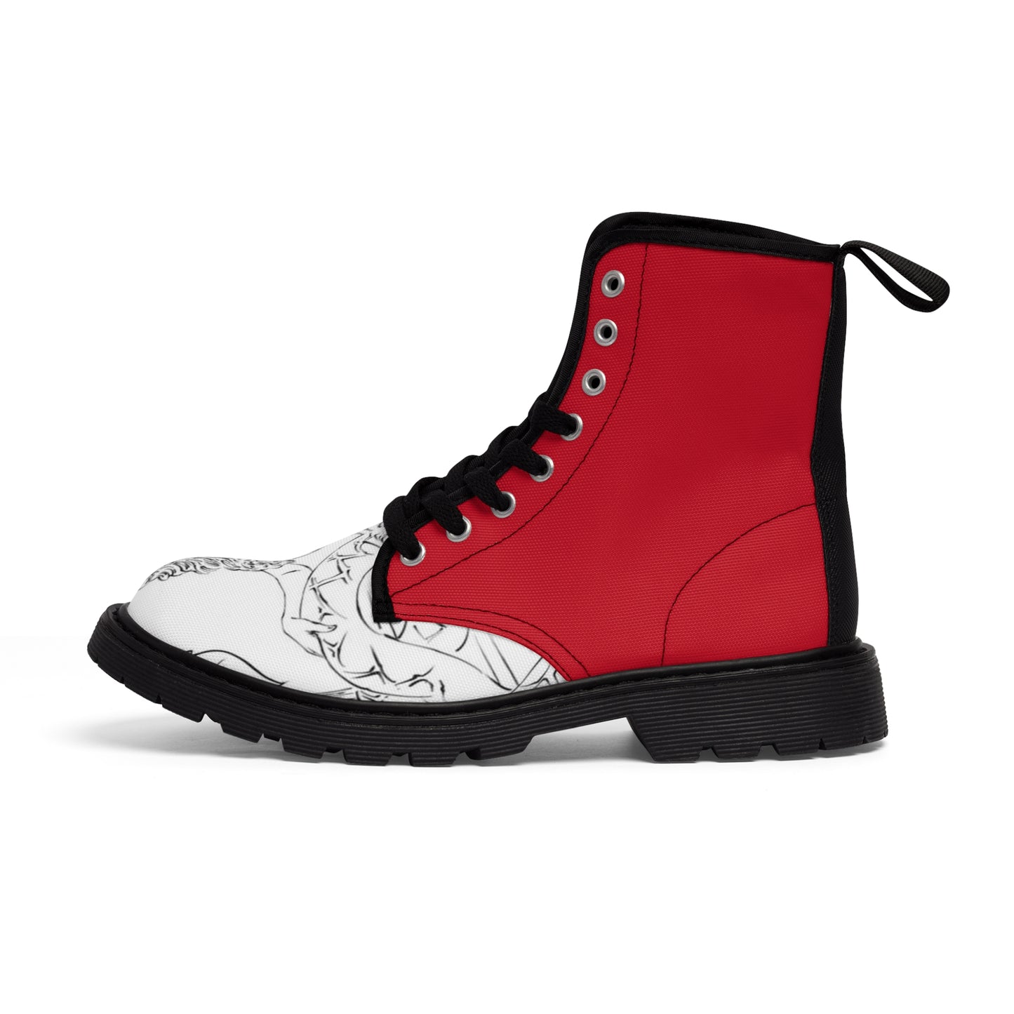 Women's Red and White Canvas Boots