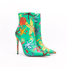 Load image into Gallery viewer, Womens Pointed Toe Printed Mixed Colors Ankle Boots Stilettos High heel Sexy
