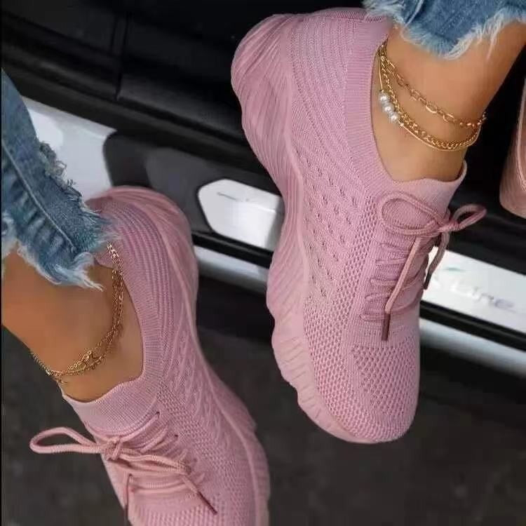 New big size women's sneakers women's lace mesh thick sole