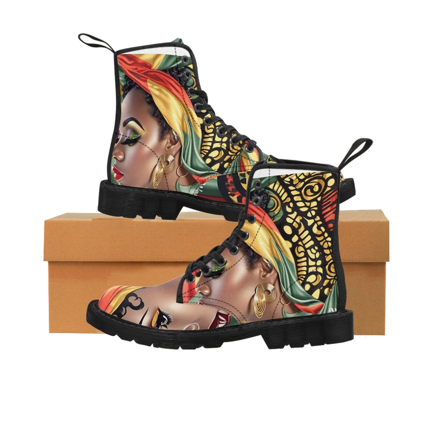 Portrait Of A Woman Canvas Fashion Ankle Boots - Mustard Yellow African Print, Comfort Walking Shoes for Women