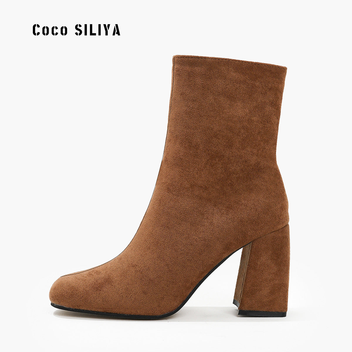 Autumn And Winter New Short Boots Thick With High Heel Square Head Suede