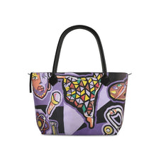 Load image into Gallery viewer, R&amp;RH Purple Abstract Zip Top Handbag
