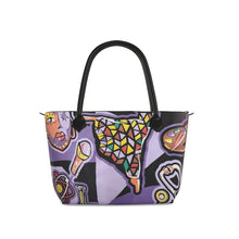 Load image into Gallery viewer, R&amp;RH Purple Abstract Zip Top Handbag
