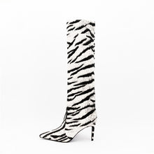 Load image into Gallery viewer, Tiger Print Women Boots 9cm High Heels Pointed Toe Big Size 46 Party Shoes
