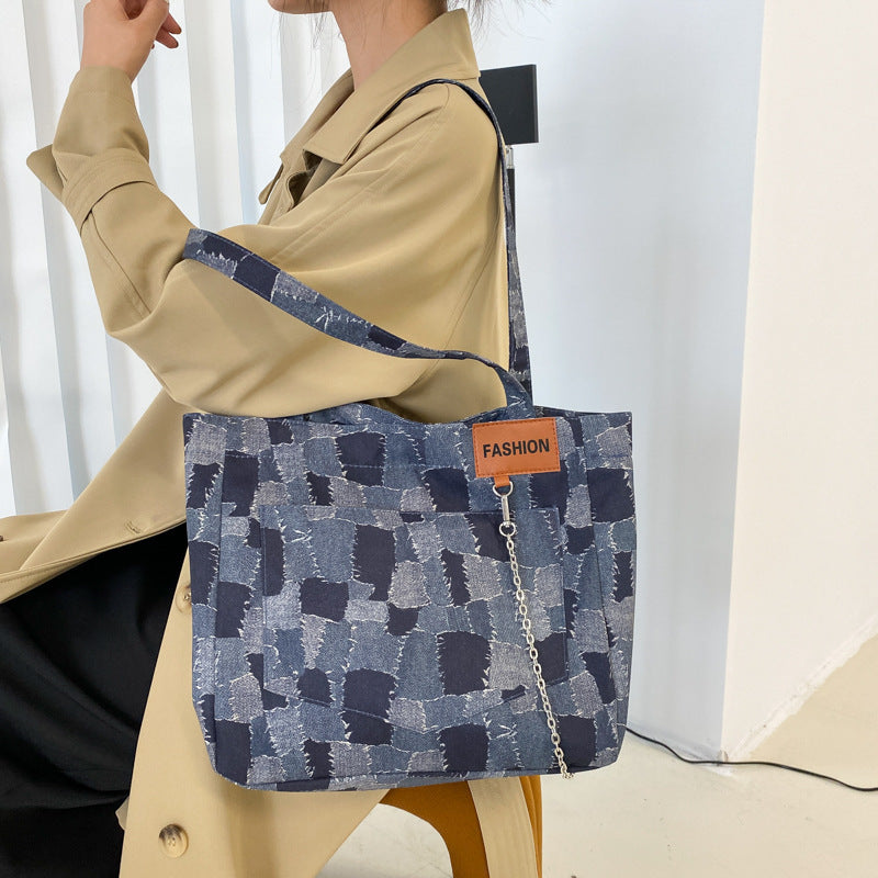 Denim Bag Women's Summer New Trendy Fashion Plaid One Shoulder Messenger Bag