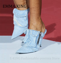 Load image into Gallery viewer, Spring Women High-heel Denim Mules Sexy Pointy Toe Stiletto

