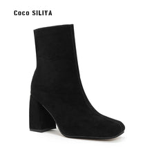 Load image into Gallery viewer, Autumn And Winter New Short Boots Thick With High Heel Square Head Suede
