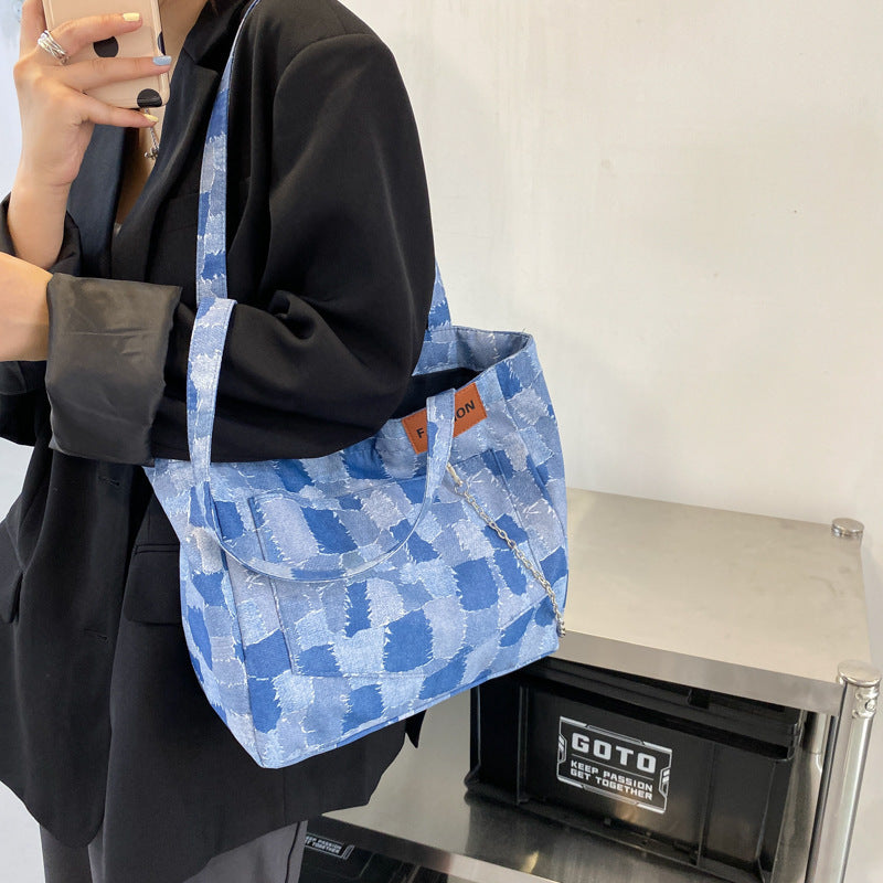 Denim Bag Women's Summer New Trendy Fashion Plaid One Shoulder Messenger Bag