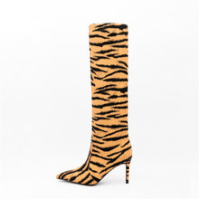 Load image into Gallery viewer, Tiger Print Women Boots 9cm High Heels Pointed Toe Big Size 46 Party Shoes
