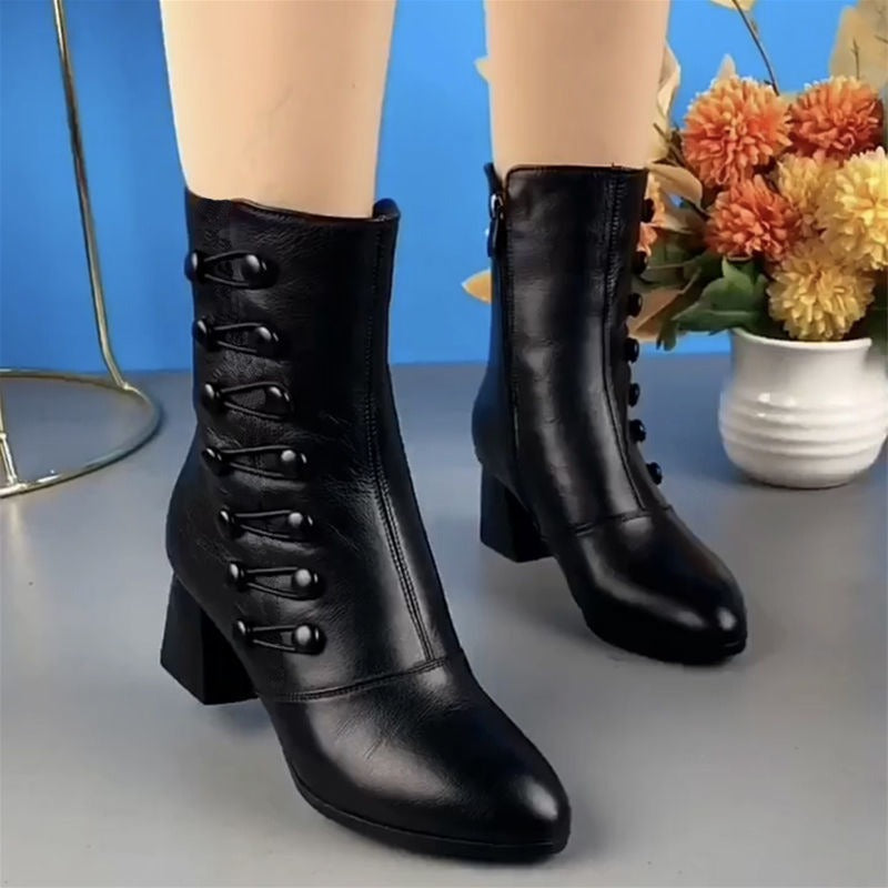 Autumn and winter casual thick soles with plush, slim and slim high heels, buckle zippers women's shoes