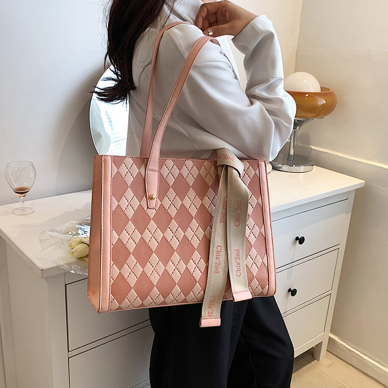 Checkerboard Rhombus Shoulder Bag  Underarm Large Bag Capacity Handbag