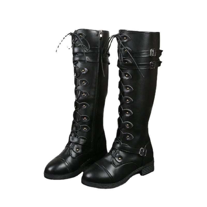 New oversized knight boots for women in autumn and winter, new round head rivet belt