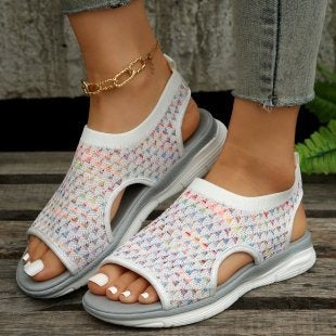 Oversized Women's Shoes In Europe and America, Breathable Flying Woven Fish Mouth Thick Sole Casual Sports Sandals In Summer