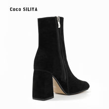 Load image into Gallery viewer, Autumn And Winter New Short Boots Thick With High Heel Square Head Suede
