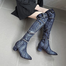 Load image into Gallery viewer, Sexy Jean Boots Women&#39;s Knee-High Boot Zipper 6CM High Heel Woman Stylish
