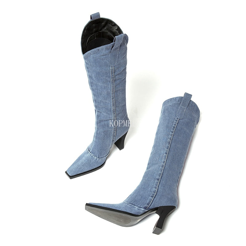 New Denim Ladies Non-slip Boots Fashion Thick-soled Spring Thigh High Boots