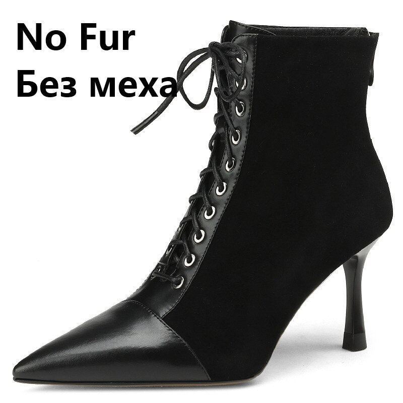 Mature Elegant Women Ankle Boots Pointed Toe Thin High Heels Female