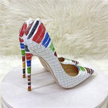 Load image into Gallery viewer, New Snakeskin Pattern Color Graffiti High Heels 12cm 10cm 8cm Pointed Toe Stiletto
