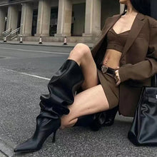 Load image into Gallery viewer, Foreign Trade Pointed Thin Heel Wide Sleeve Boots Large Sleeve Pleated Boots Push Boots Long Sleeve Large Size Women&#39;s Boots
