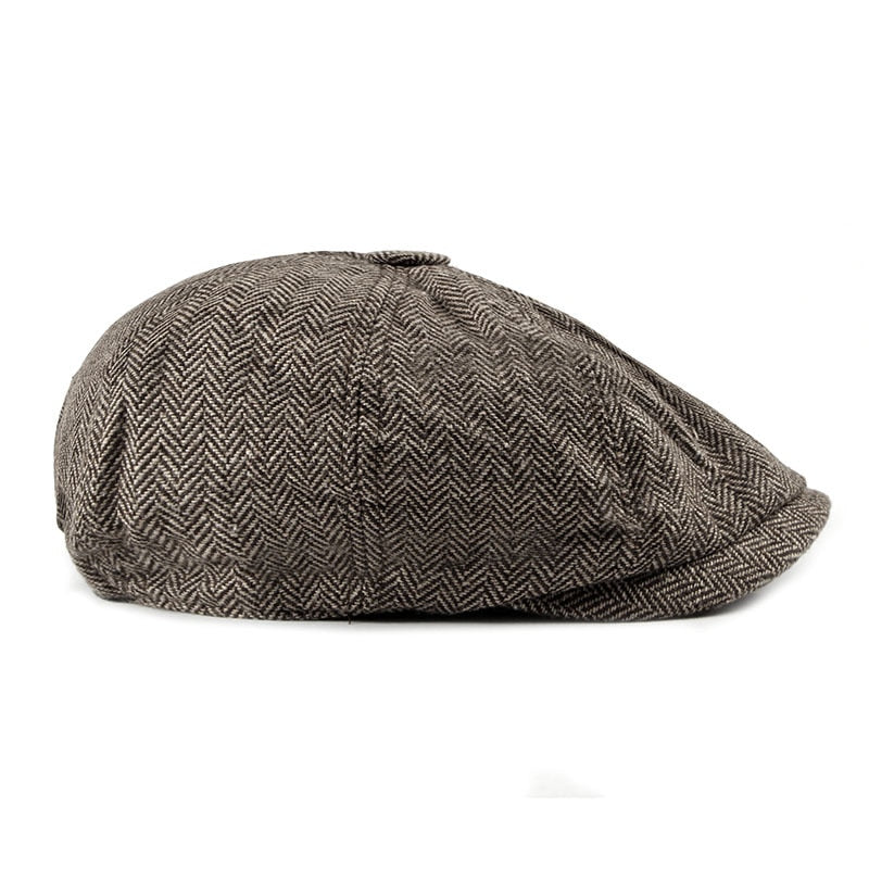 Newsboy Cap Beret Hat Men Women Hat Tweed Gatsby Octagonal Black White Herringbone Vintage Ivy Hats
