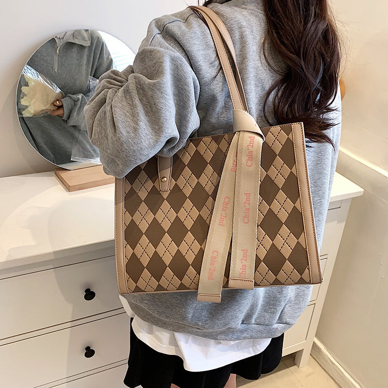Checkerboard Rhombus Shoulder Bag  Underarm Large Bag Capacity Handbag