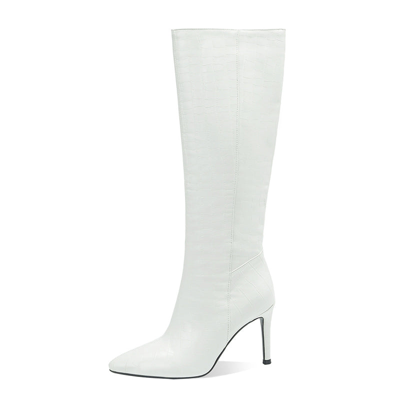 New Women's Knee High Boots Autumn Winter Warm Shoes Black White Dress