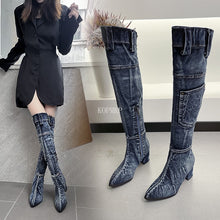 Load image into Gallery viewer, Sexy Jean Boots Women&#39;s Knee-High Boot Zipper 6CM High Heel Woman Stylish
