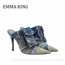 Load image into Gallery viewer, Spring Women High-heel Denim Mules Sexy Pointy Toe Stiletto
