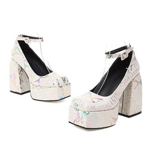 Load image into Gallery viewer, Spring New Floral Printed Square Head Platform Flat Buckle High Heel Sandals
