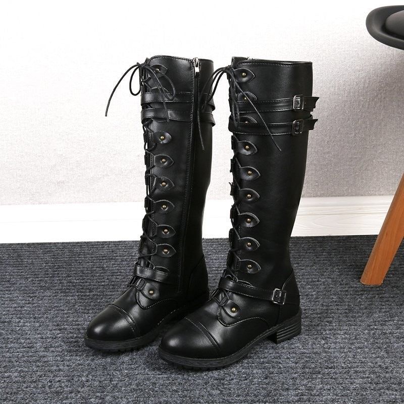 New oversized knight boots for women in autumn and winter, new round head rivet belt