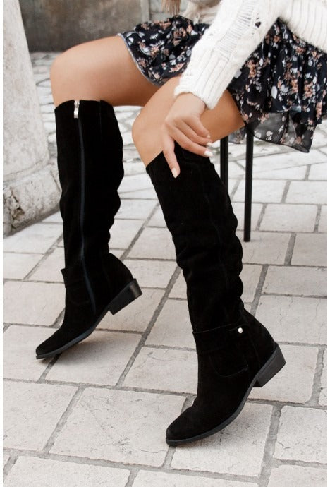Winter new low heel side zipper 34-43 suede high leg women's boots boots