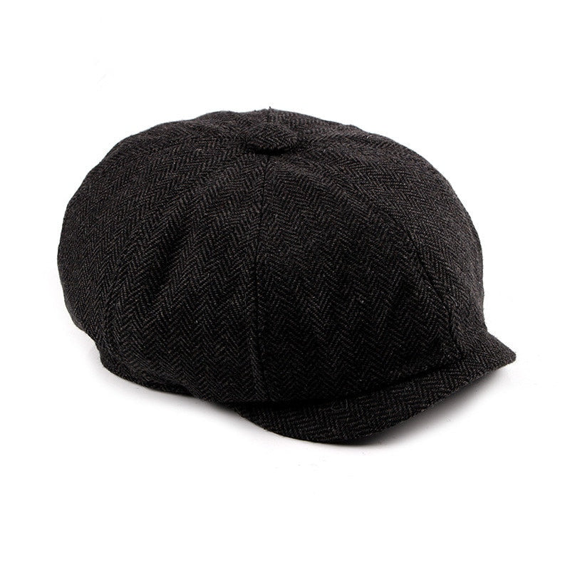 Newsboy Cap Beret Hat Men Women Hat Tweed Gatsby Octagonal Black White Herringbone Vintage Ivy Hats
