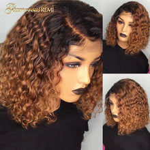 Load image into Gallery viewer, Ombre Curly Short Bob Wig Brazilian Curly Human Hair Wigs Lace Front Wig
