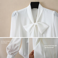 Load image into Gallery viewer, Elegant Chiffon Bodysuits Women Lantern Long Sleeve Bow Tie Neck Office
