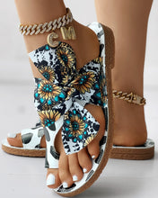 Load image into Gallery viewer, Sunflower Print Tied Detail Toe Ring Sandals
