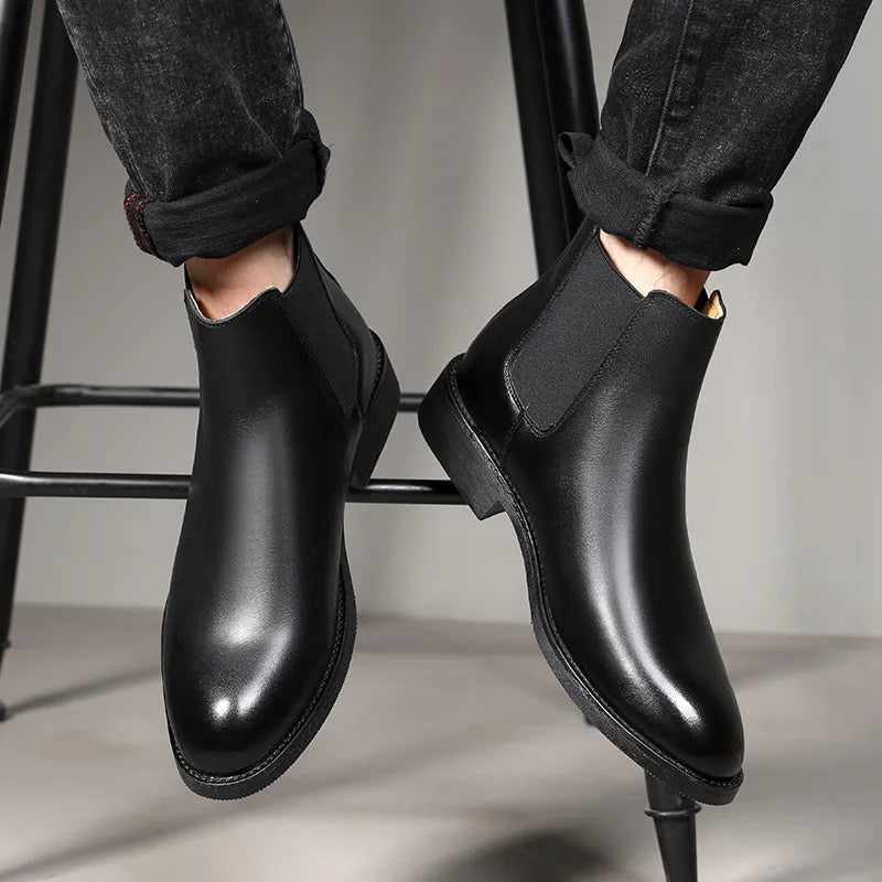 Elegant Chelsea Boots Leather Men Slip-on Dress Formal