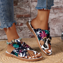 Load image into Gallery viewer, Sunflower Print Tied Detail Toe Ring Sandals
