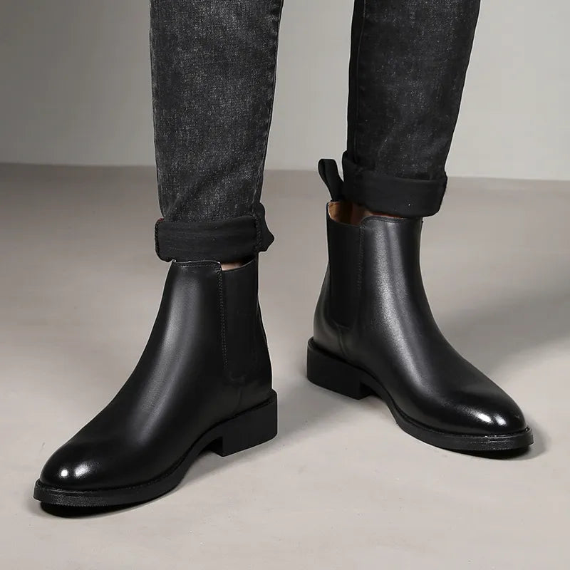 Elegant Chelsea Boots Leather Men Slip-on Dress Formal