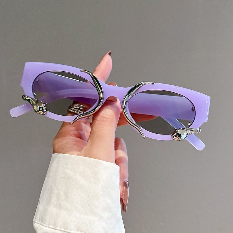 New in Cat Eye Women Sunglasses Fashion Snake Wrapped Round Vintage Shades Eyewear Luxury Brand Design UV400 Sun Glasses