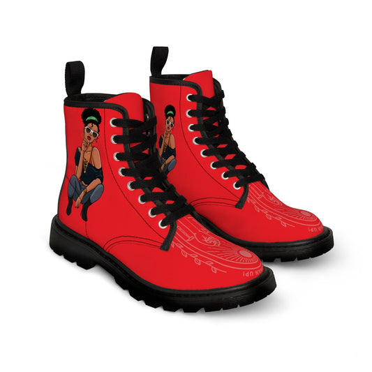 Women's Red & Design Canvas Boots