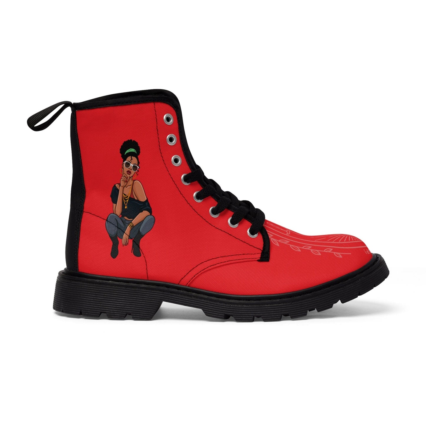 Women's Red & Design Canvas Boots